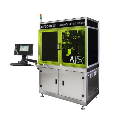 The Aerosol Jet 5X is a modular solution equipped with sprint direct-write technology, tailored for printed material evaluation, and prototyping. It supports a wide range of functional materials, including conductive inks, dielectrics, polymers, and adhesives, which can be deposited on both planar and non-planar substrates.